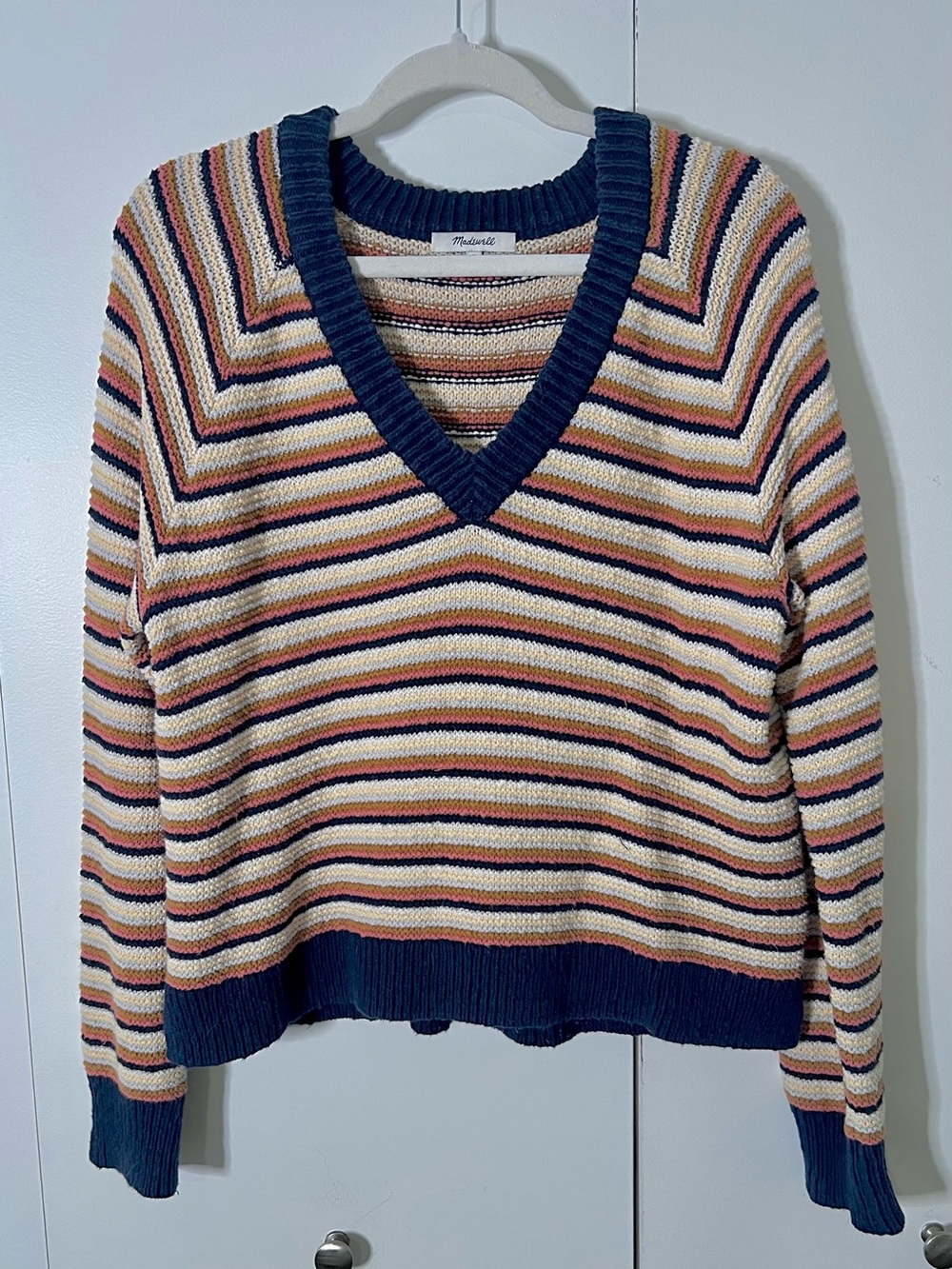 Madewell Arden V-Neck Crop Pullover Striped Sweater